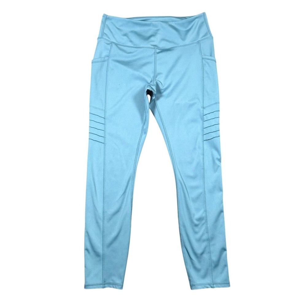 LegEnd Moto Pocket Leggings Womens Large Blue Ribbed High Waist Yoga Activewear‎